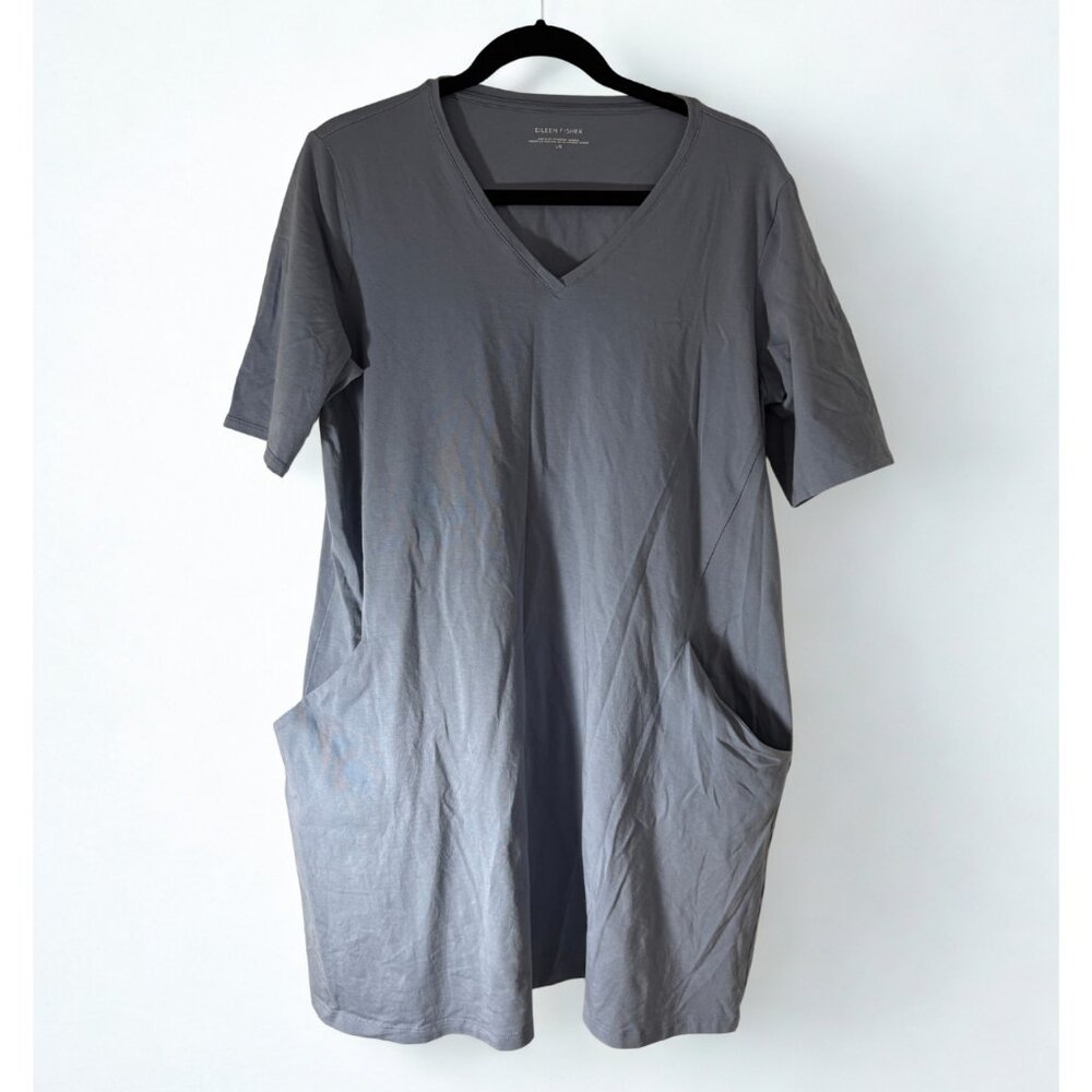 EILEEN FISHER | Scoop Neck 3/4 Sleeve Tunic | Light Blue Swing Tee | L